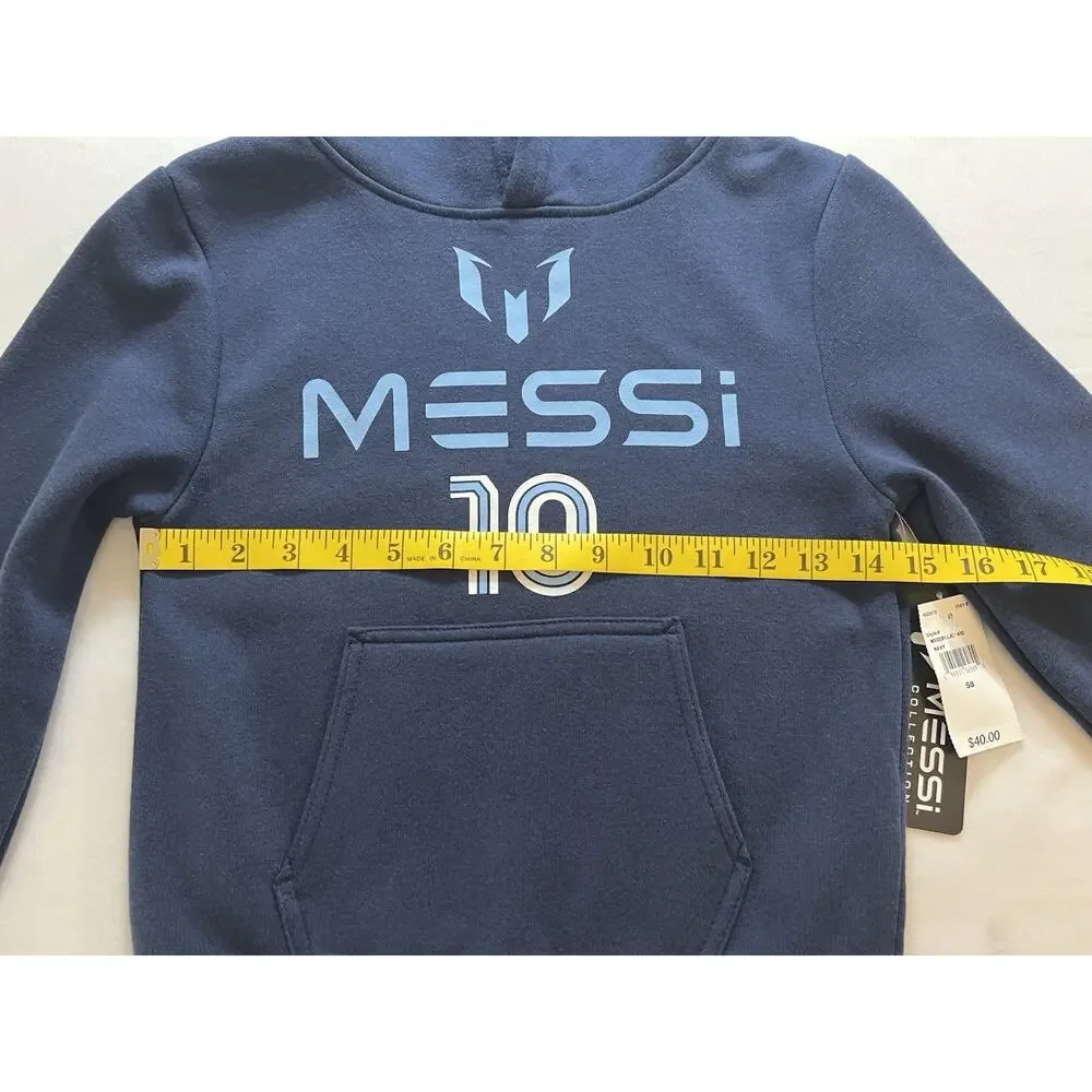 Messi Unisex Kids Blue Pullover Hoodie, Logo, Hooded, Pockets, Size S8